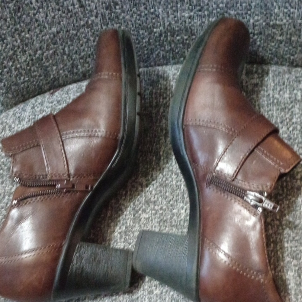 Clarks Brown Heeled Boots with Buckle Strap - Picture 5 of 9